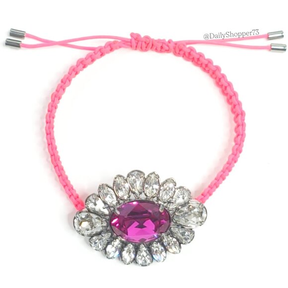 Swarovski by Shourouk Fuchsia Glass Rhinestone Braided Adjustable Bracelet - Picture 7 of 14